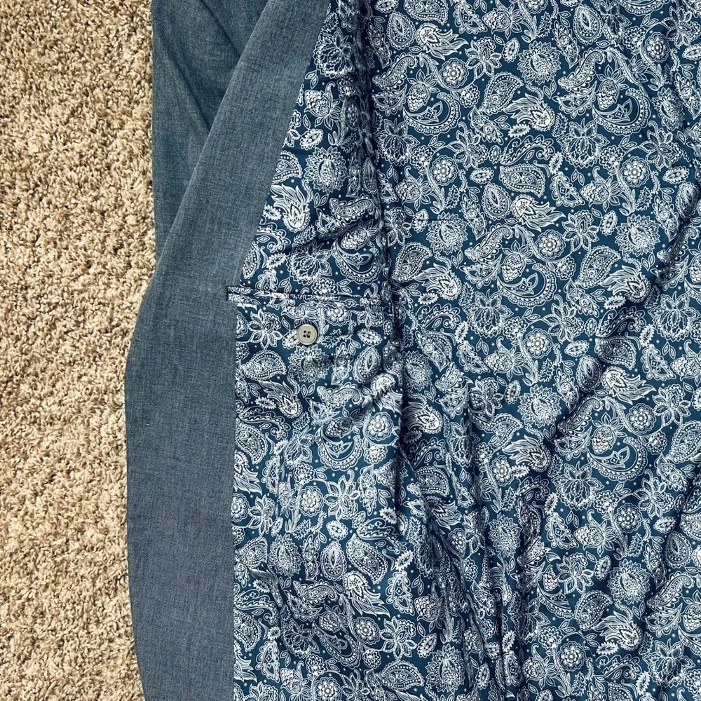 Chaps Mens Blue Textured Blazer Sport Coat‎ Paisley Lined Size 50R